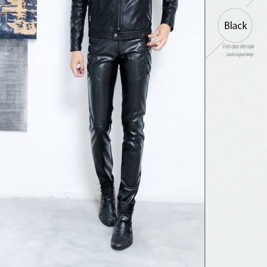 Black / S Men's Trendy Urban Leather Pants - skyjackerz
