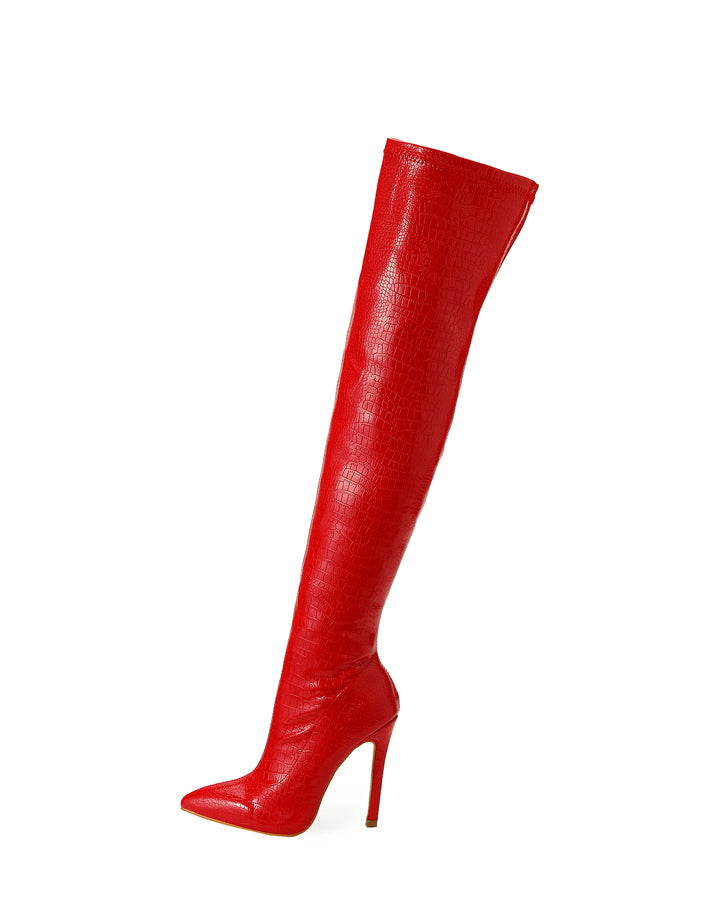 Women's Snake Print Knee-High Boots - skyjackerz