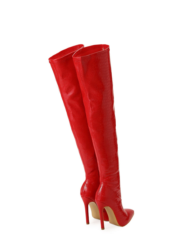 Women's Snake Print Knee-High Boots - skyjackerz