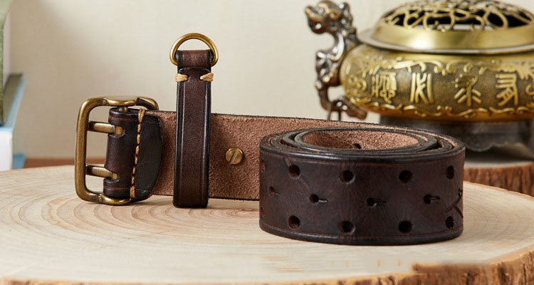 Reddish Brown / 105 cm Men's Designer Double Pin Leather Belt - skyjackerz