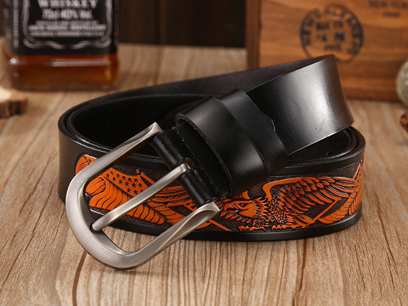 Eagle Buckle - Bronze / Black / 105 cm Men's Eagle Embossed Leather Belt - skyjackerz