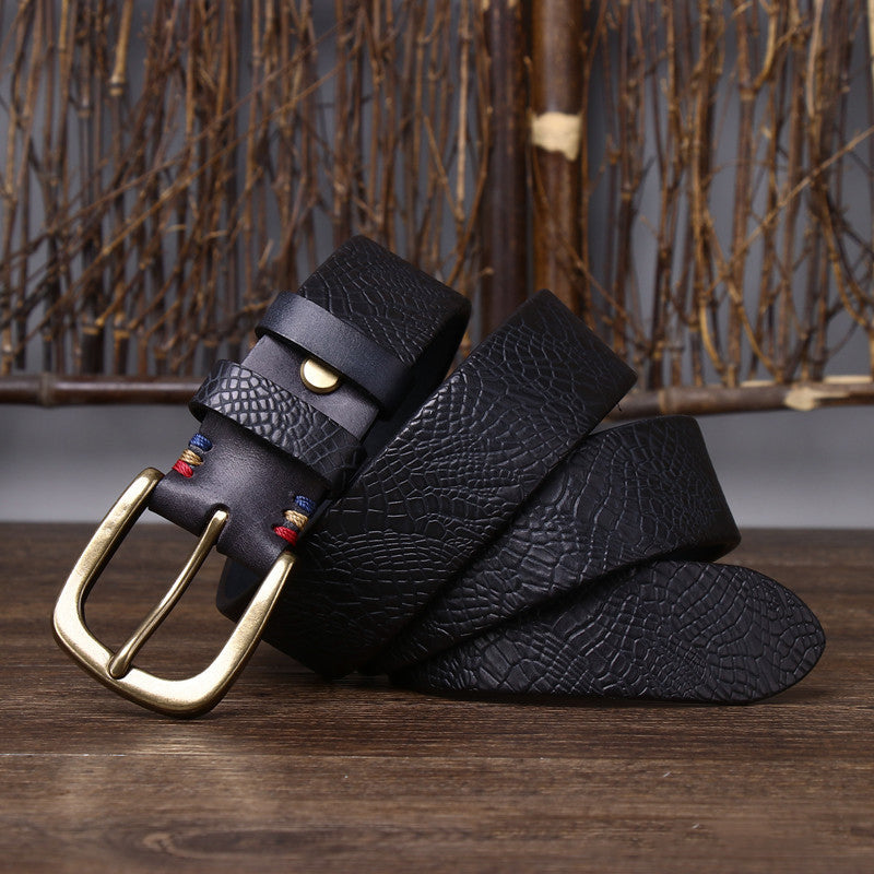 Men's Designer Brass Buckle Leather Belt - skyjackerz
