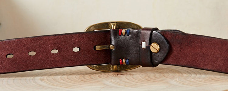 Red Brown / 105 cm Vintage Leather Belt for Men - Washed Design - skyjackerz