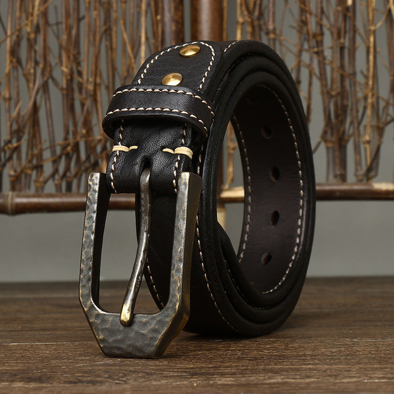 Redish Brown / 105 cm Men's Thick Buckle Genuine Leather Belt - skyjackerz