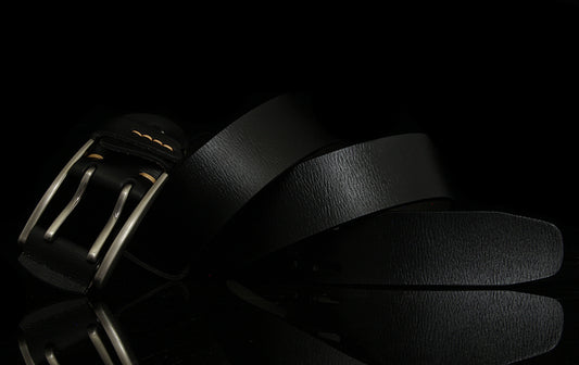 Black / 105 cm British Style Double Pin Leather Belt for Men - skyjackerz