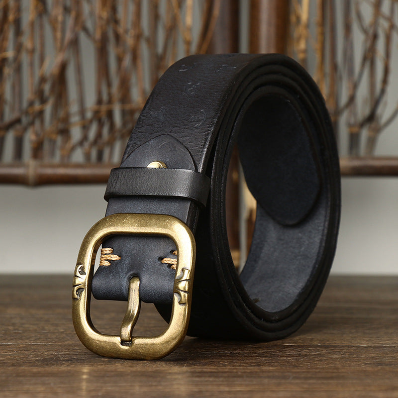 Brown / 105 cm Men's Embossed Designer Genuine Leather Belt - skyjackerz
