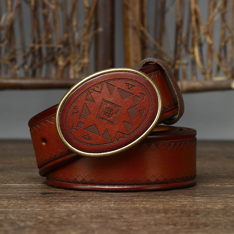 Black / 100 cm Men's Business Leather Belt - Retro Style - skyjackerz