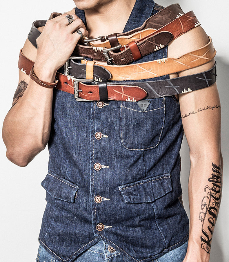 Khaki / 105 Men's Designer Retro Genuine Leather Belt - skyjackerz