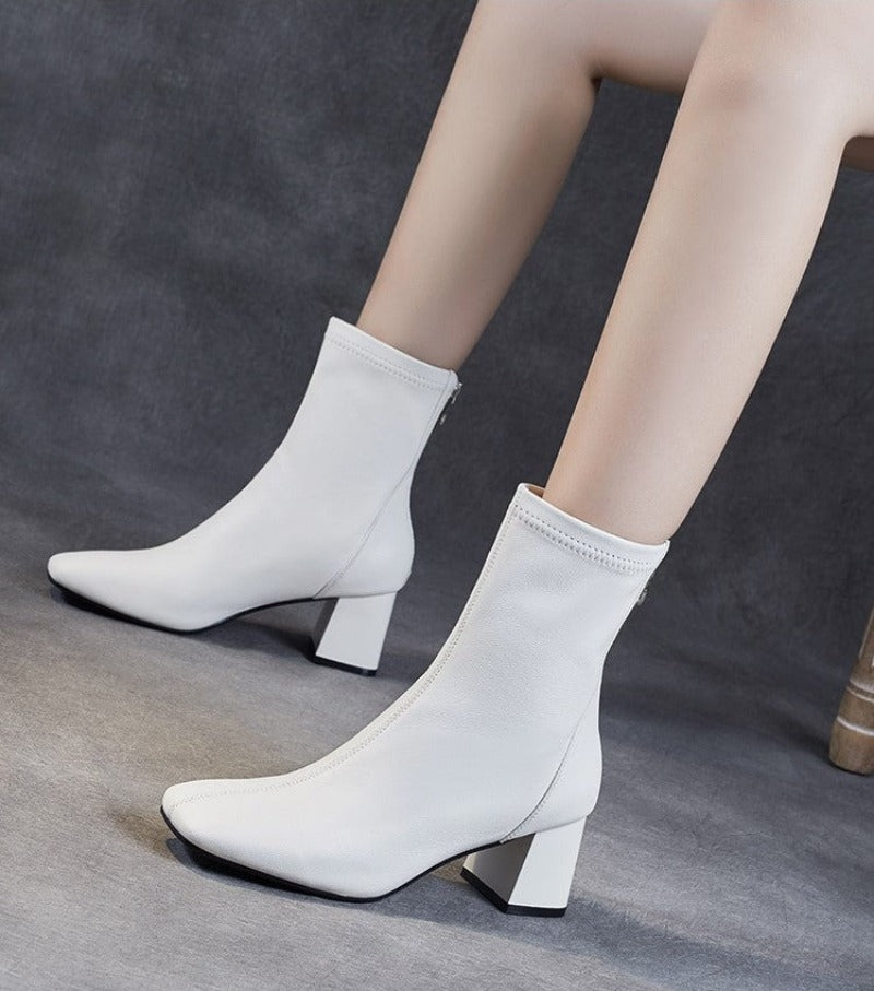Beige / 5 Sheepskin Leather Mid-Calf Boots - skyjackerz