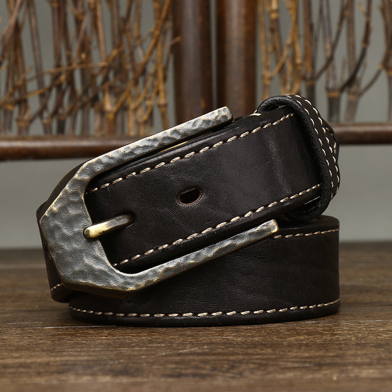 Redish Brown / 105 cm Men's Thick Buckle Genuine Leather Belt - skyjackerz