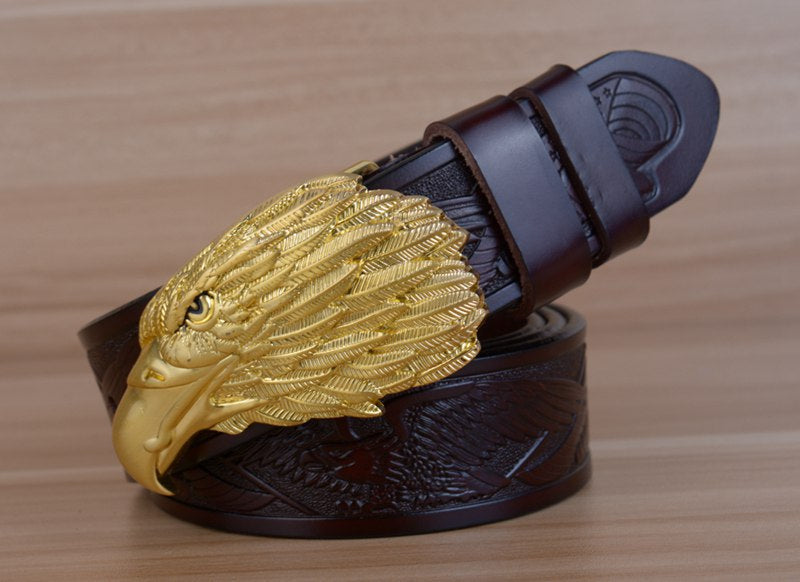 Style 2 - Coffee / 100 cm Designer Vintage Leather Belt for Men - Eagle Design - skyjackerz