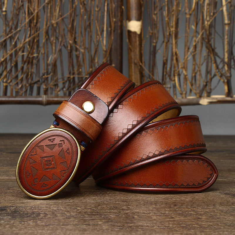 Black / 100 cm Men's Business Leather Belt - Retro Style - skyjackerz