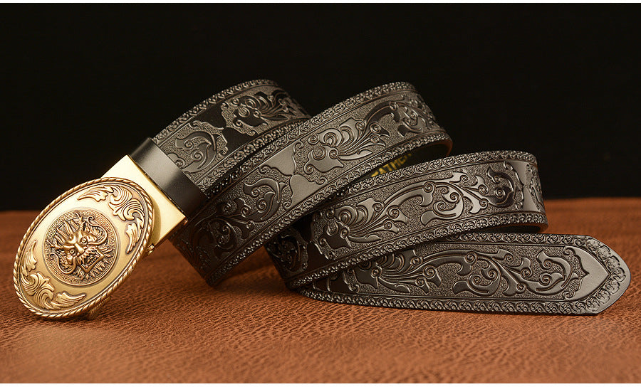 Gold - Black / 110 cm Men's Luxury Belt with Chinese Dragon Totem Buckle - skyjackerz