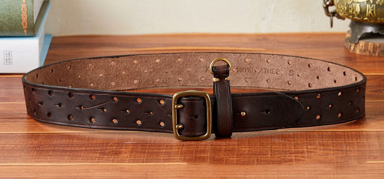 Reddish Brown / 105 cm Men's Designer Double Pin Leather Belt - skyjackerz