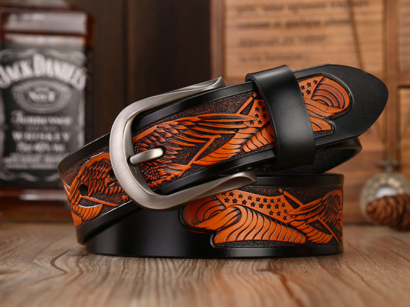 Eagle Buckle - Bronze / Black / 105 cm Men's Eagle Embossed Leather Belt - skyjackerz