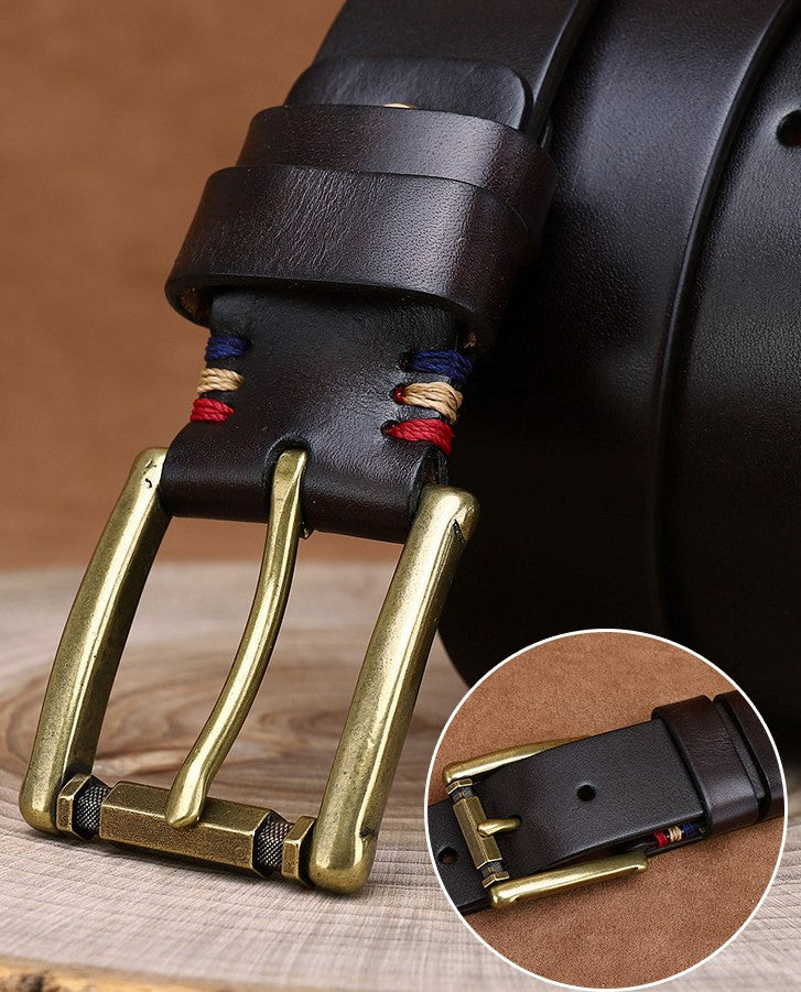 Black / 105 cm Men's Fashionable Vintage Leather Belt for Jeans - skyjackerz