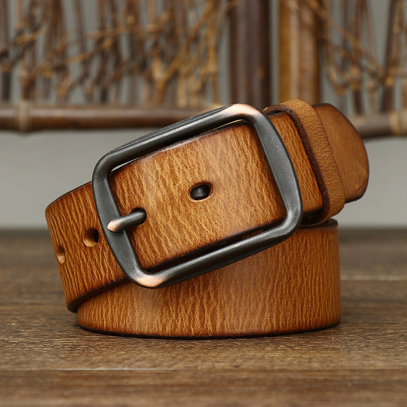 Black / 105 cm Men's Handmade Vintage Pin Buckle Leather Belt - skyjackerz