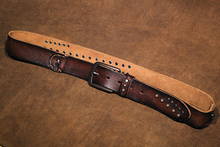 Brown / 105 cm Punk Style Men's Pin Buckle Leather Belt - skyjackerz