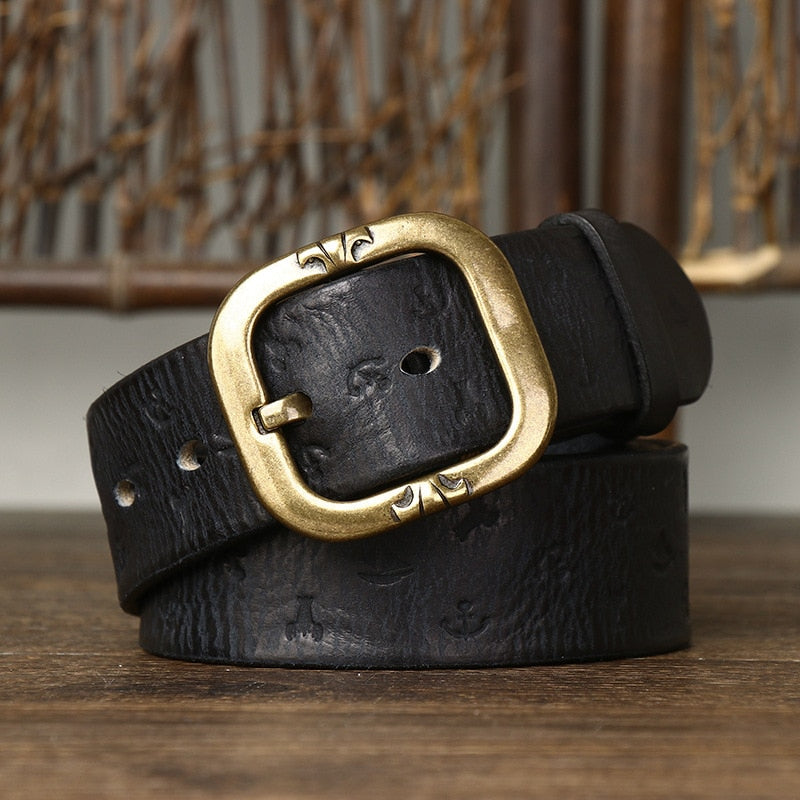 Brown / 105 cm Men's Embossed Designer Genuine Leather Belt - skyjackerz