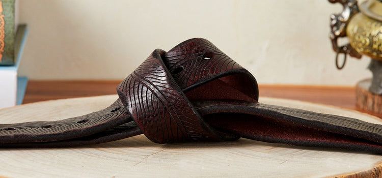 Red Brown / 105 cm Vintage Leather Belt for Men - Washed Design - skyjackerz