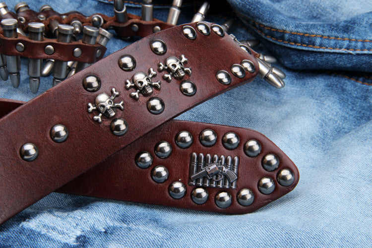 Black / 105 cm Unique Bullet Design Genuine Leather Belt for Men - skyjackerz
