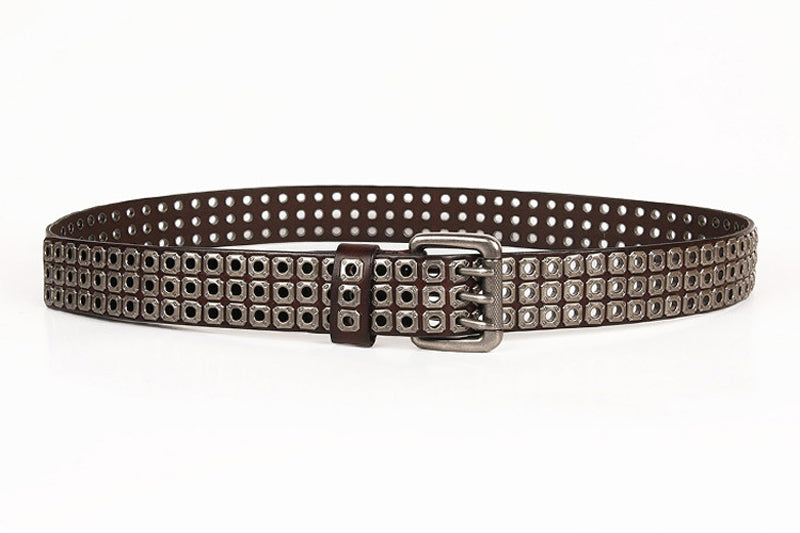 Black / 100 cm Men's Heavy Metal Cowboy Punk Leather Belt - skyjackerz