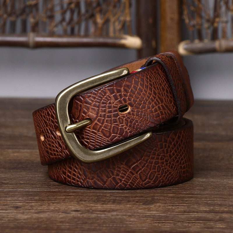Men's Designer Brass Buckle Leather Belt - skyjackerz