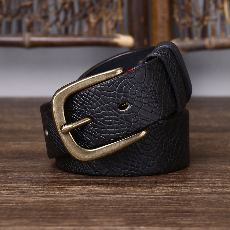Men's Designer Brass Buckle Leather Belt - skyjackerz