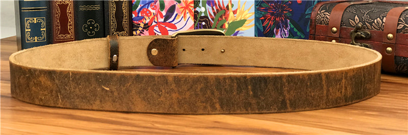 Yellow Brown / 95 cm Men's Brass Buckle Leather Belt - Monkey King Design - skyjackerz