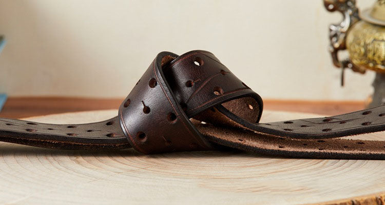 Reddish Brown / 105 cm Men's Designer Double Pin Leather Belt - skyjackerz