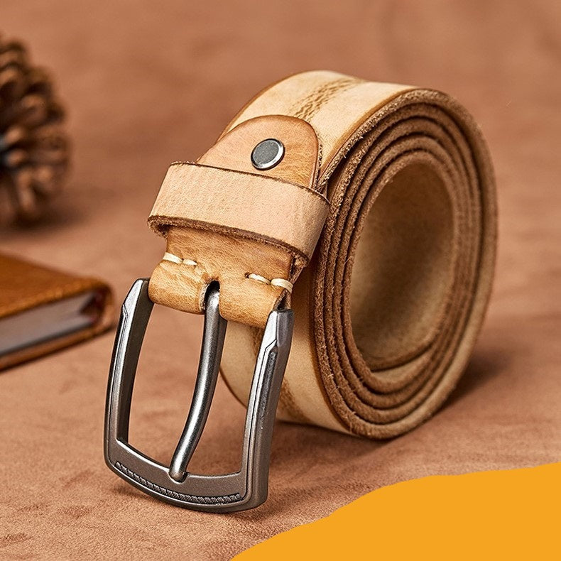 Camel / 105 Men's Handmade Casual Cowhide Belt - skyjackerz