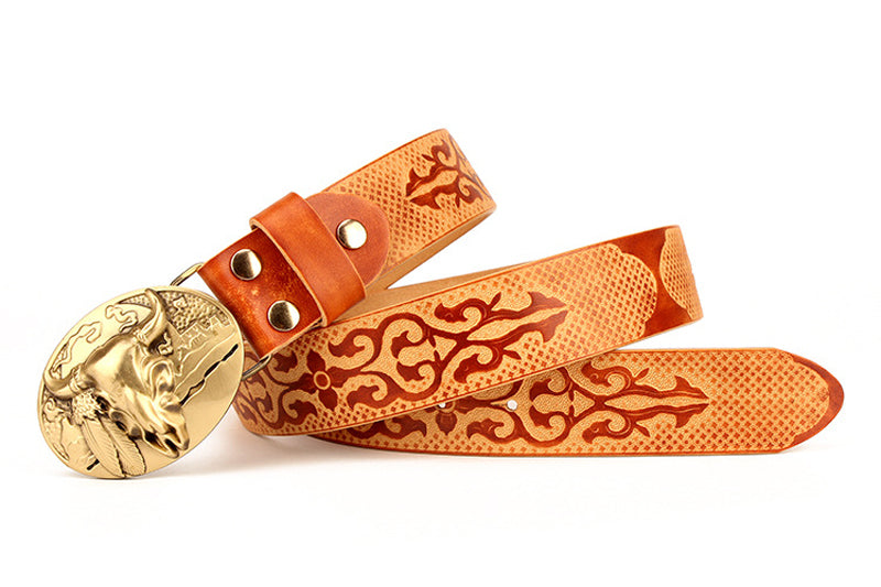 Ethnic Style Cowboy Leather Belt For Men - skyjackerz