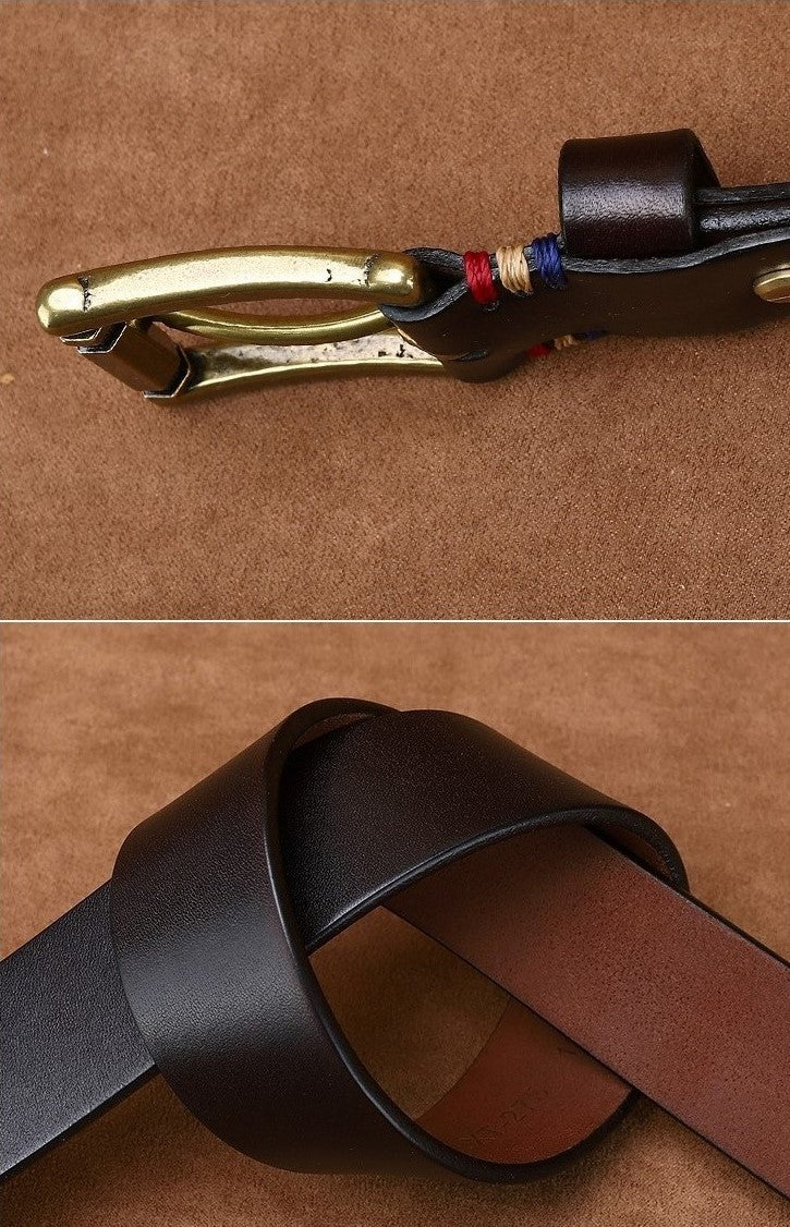 Black / 105 cm Men's Fashionable Vintage Leather Belt for Jeans - skyjackerz