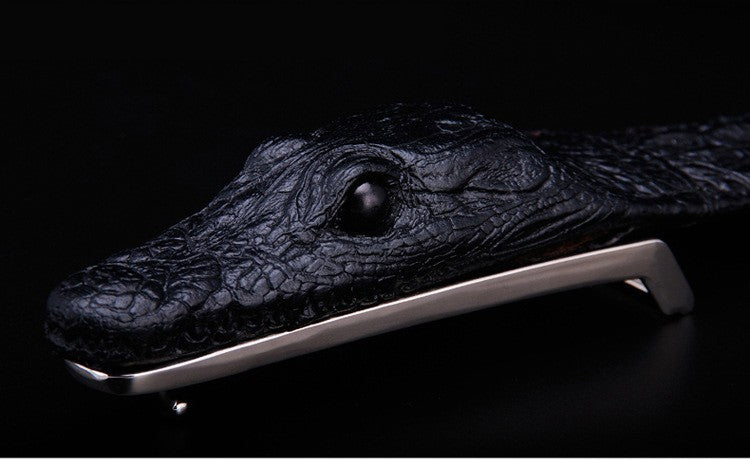 Black / 105 cm Men's Stylish Crocodile Leather Belt - skyjackerz