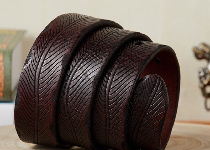 Red Brown / 105 cm Vintage Leather Belt for Men - Washed Design - skyjackerz