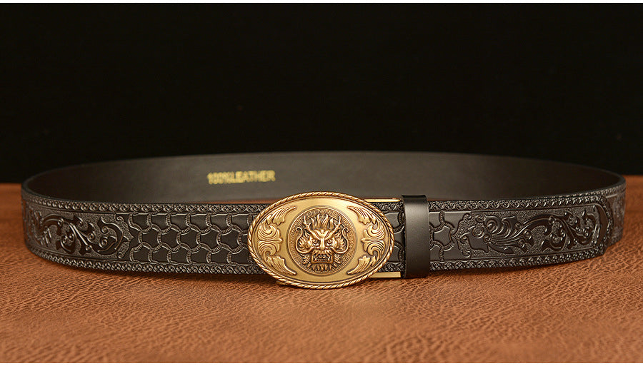 Gold - Black / 110 cm Men's Luxury Belt with Chinese Dragon Totem Buckle - skyjackerz