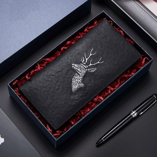 A Men's Designer Long Stag Leather Wallet - skyjackerz