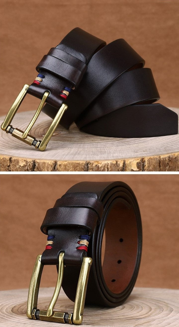 Black / 105 cm Men's Fashionable Vintage Leather Belt for Jeans - skyjackerz