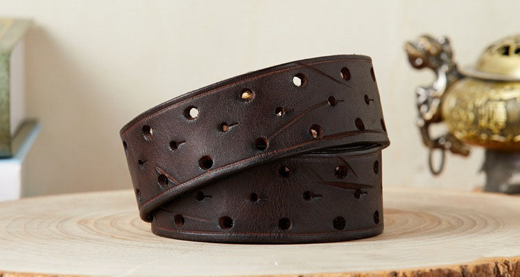 Reddish Brown / 105 cm Men's Designer Double Pin Leather Belt - skyjackerz