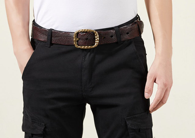 Red Brown / 105 cm Vintage Leather Belt for Men - Washed Design - skyjackerz