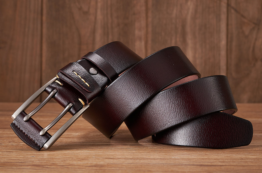 Black - 3.8 cm / 105 cm Men's Fancy Leather Belt with Double Pin Buckle - skyjackerz