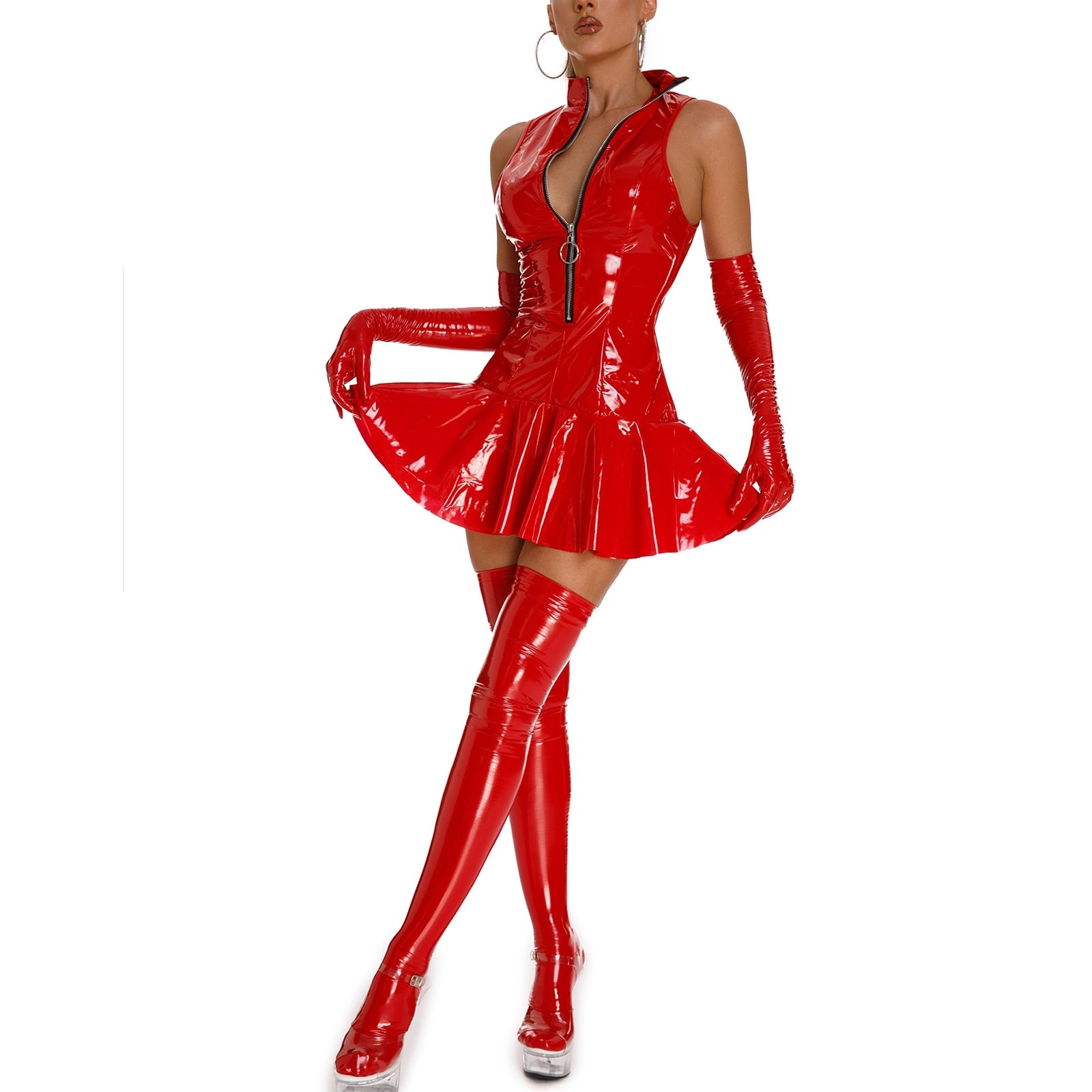 Women Leather Sexy Clubwear Dress - skyjackerz