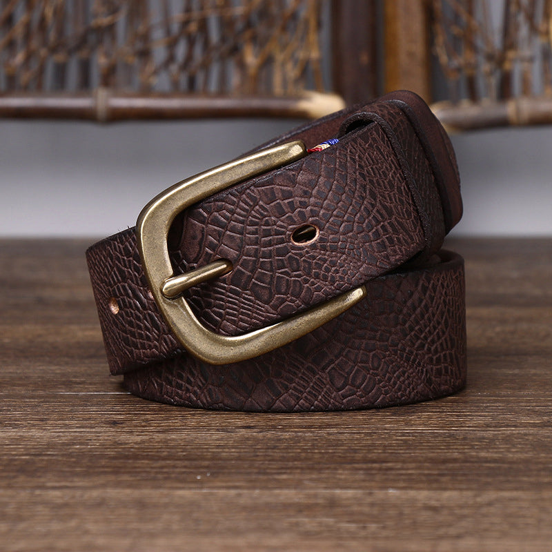Men's Designer Brass Buckle Leather Belt - skyjackerz