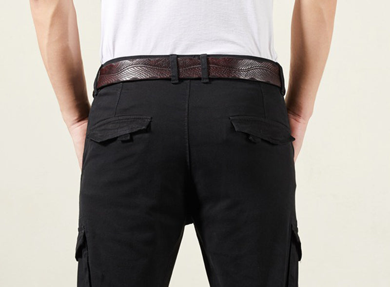 Red Brown / 105 cm Vintage Leather Belt for Men - Washed Design - skyjackerz