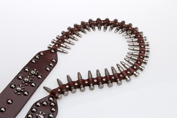 Black / 105 cm Unique Bullet Design Genuine Leather Belt for Men - skyjackerz