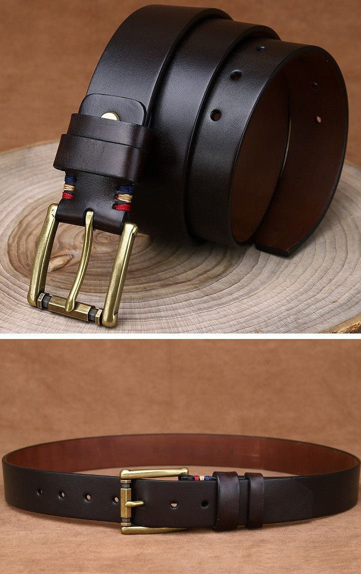 Black / 105 cm Men's Fashionable Vintage Leather Belt for Jeans - skyjackerz