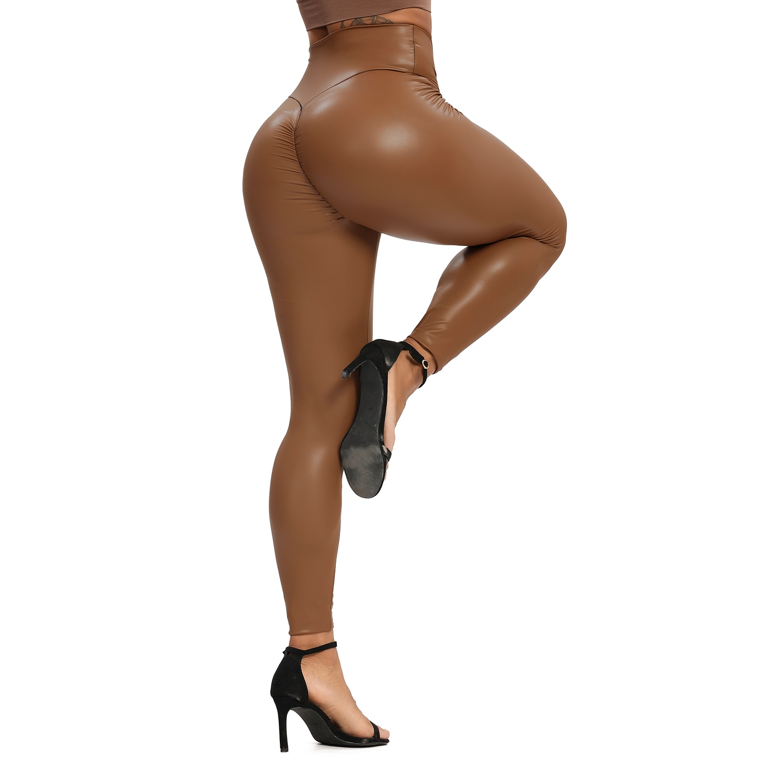Women's Plain Leather Yoga Pants - skyjackerz