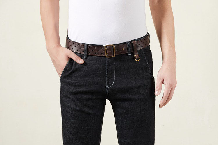 Reddish Brown / 105 cm Men's Designer Double Pin Leather Belt - skyjackerz