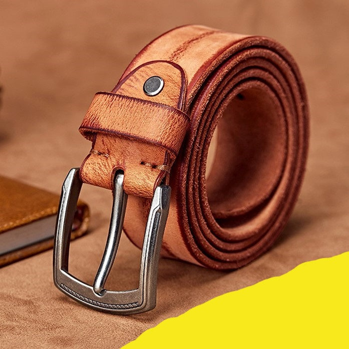 Red Brown / 105 Men's Handmade Casual Cowhide Belt - skyjackerz