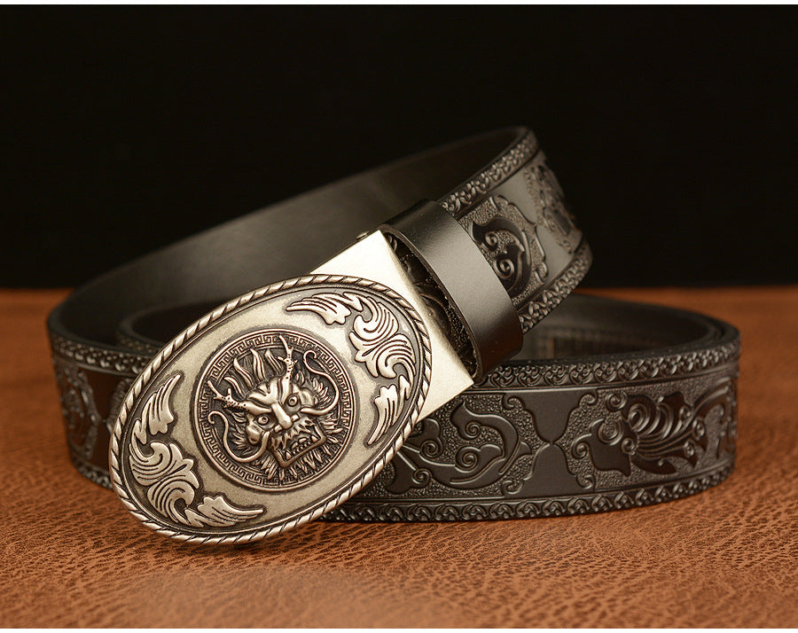 Gold - Black / 110 cm Men's Luxury Belt with Chinese Dragon Totem Buckle - skyjackerz